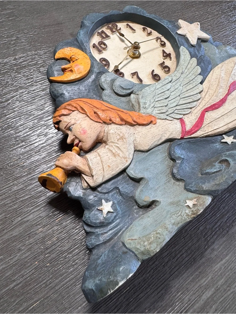 Vintage Angel Celestial Clock Moon Stars Clouds